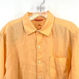 Tommy Bahama Linen Shirt Mens Medium Orange Long Sleeve Button Up‎ Casual